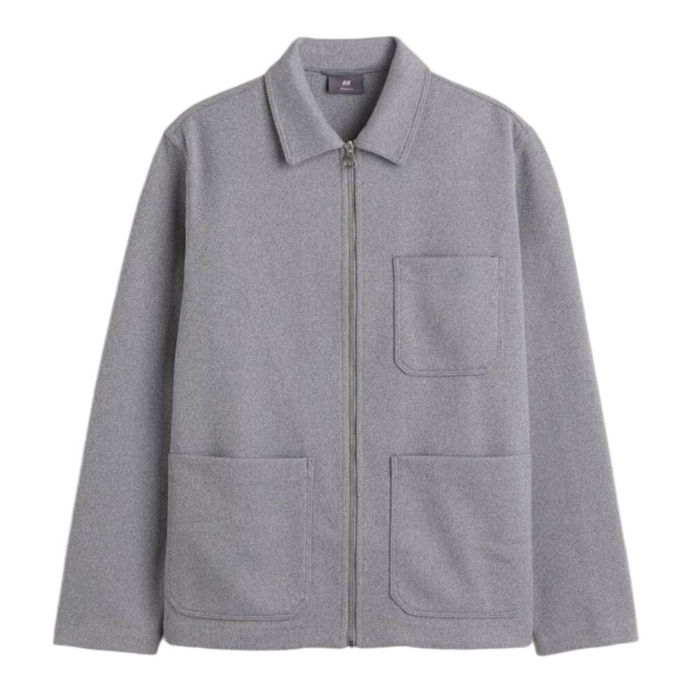 H&M Mens Gray Knit Felted Regular Fit Full Zip Normcore Chore Jacket Size XL